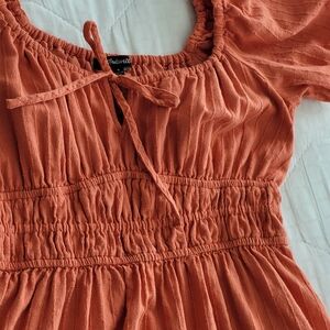 Madewell Rust Orange 100% Cotton Do Well Peasant MiniDress Sz Small